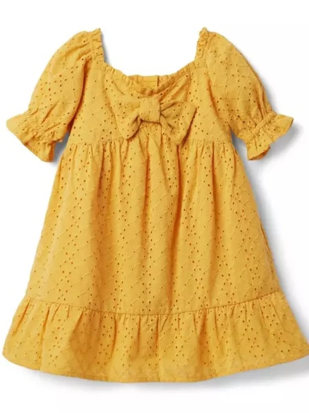 Janie and Jack Yellow Eyelet Dress with Front Bow